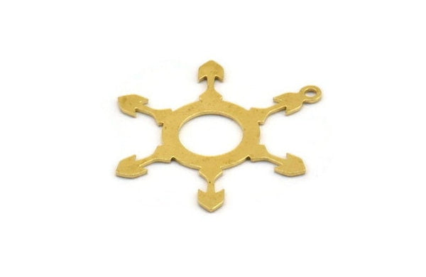 Brass Circle Charm, 12 Raw Brass Circle Shaped Arrow Pattern Charms With 1 Loop, Earring Findings, Geometric Charms (29x24x0.60mm) A5417