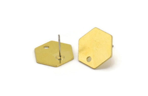 Pirinç Altıgen Küpe, 1 Delikli 6 Ham Pirinç Altıgen Şekilli Küpe (17x15x0,80 mm) A5282