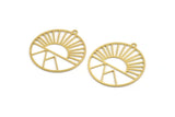 Brass Round Charm, 8 Raw Brass Rising Sun And Mount Patterned Round Shaped Charms With 1 Loop, Charm Pendants (33x30.5x0.60mm) A5179
