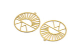 Brass Round Charm, 8 Raw Brass Rising Sun And Mount Patterned Round Shaped Charms With 1 Loop, Charm Pendants (33x30.5x0.60mm) A5179