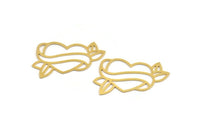 Pirinç Kalp Charm, 8 Ham Pirinç Kalp Şeklinde Bağlantı Parçası, Bağlantı Parçaları (26x39x0,60 mm) A5171