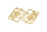 Brass Rectangle Charm, 8 Raw Brass Flower Shaped Charms With 1 Loop, Findings (34x23x0.60mm) A5178