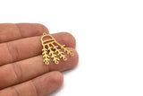Brass Leaf Charm, 8 Raw Brass Branch Charms With 5 Loops, Charm Pendants, Hat Findings (32x27x0.60mm) A5165