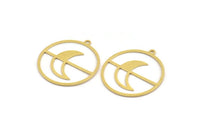 Brass Round Charm, 12 Raw Brass Crescent Moon Patterned Round Shape Charms With 1 Loop, Charm Pendants (28x26x0.60mm) A5204