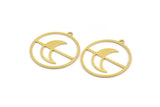 Brass Round Charm, 12 Raw Brass Crescent Moon Patterned Round Shape Charms With 1 Loop, Charm Pendants (28x26x0.60mm) A5204