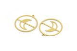 Brass Round Charm, 12 Raw Brass Crescent Moon Patterned Round Shape Charms With 1 Loop, Charm Pendants (28x26x0.60mm) A5204