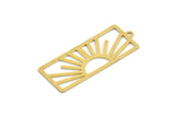 Brass Rectangle Charm, 6 Raw Brass Rising Sun Patterned Rectangle Shaped Charms With 1 Loop, Charm Pendants (38x15x0.60mm) A5207