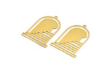 Brass Door Charm, 4 Raw Brass Door And Stairs Shaped Charms With 1 Loop, Charm Pendants, Findings (36x26x0.60mm) A5229