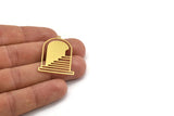Brass Door Charm, 4 Raw Brass Door And Stairs Shaped Charms With 1 Loop, Charm Pendants, Findings (36x26x0.60mm) A5229