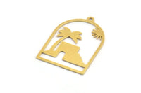 Pirinç Palmiye Charm, 1 Döngülü 6 Ham Pirinç Palmiye Ağacı ve Güneş Şekilli Charm, Charm Kolye Uçları, Bulgular (30x21x0,60 mm) A5231