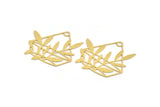 Brass Flower Charm, 4 Raw Brass Potted Plant Shaped Charms With 1 Loop, Findings (38x42x0.60mm) A5218