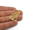 Brass Rectangle Charm, 4 Raw Brass Branch Patterned Rectangle Shaped Charms With 1 Loop, Findings (44x21x0.60mm) A5209