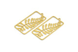 Brass Rectangle Charm, 4 Raw Brass Branch Patterned Rectangle Shaped Charms With 1 Loop, Findings (44x21x0.60mm) A5209