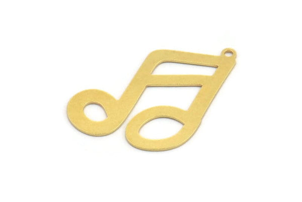 Brass Note Charm, 6 Raw Brass Sixteenth Note Shaped Charms With 1 Loop, Pendants, Earring Findings (37x23x0.60mm) A5217
