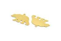 Brass Bear Charm, 6 Raw Brass Bear Shaped Charms With 1 Loop, Earring Charm Findings (17x30x0.60mm) A5211