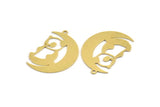 Brass Bear Charm, 6 Raw Brass Panda Bear And Crescent Moon Shaped Charms With 1 Loop, Earring Charm Findings (32x23x0.60mm) A5221