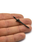 Black Sword Charm, 2 Oxidized Black Brass Sword Charms With 1 Loop, Earrings, Charms Pendants, Findings (46x12mm) N1625 S1179