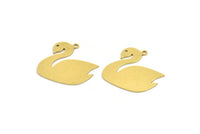 Brass Swan Charm, 6 Raw Brass Swan Shaped Charms With 1 Loop (24x25x0.60mm) A5239