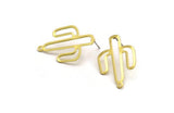 Brass Cactus Earring, 8 Raw Brass Cactus Stud Earrings With 1 Loop (31x20x0.70mm) M03390 A5386