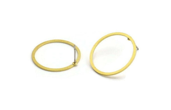 23mm Circle Earring, 8 Raw Brass Circle Stud Earring (23x1.2x0.80mm) A3956 A5457