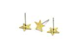Brass Star Earring, 12 Raw Brass Star Stud Earrings (7x0.60mm) A5473