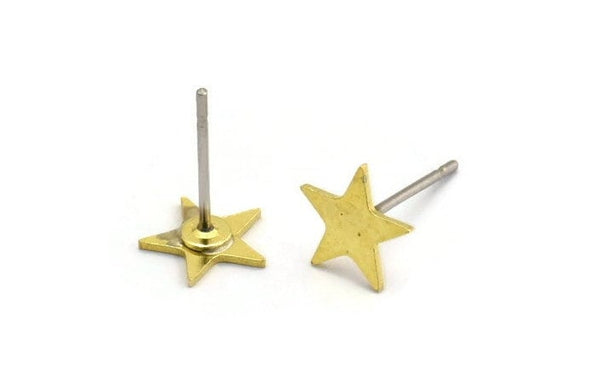 Brass Star Earring, 12 Raw Brass Star Stud Earrings (7x0.60mm) A5473