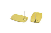 Brass Rectangle Earring, 8 Raw Brass Rectangle Shaped Stud Earrings (18x13x0.60mm) A5463