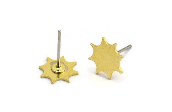 Brass Star Earring, 12 Raw Brass Star Shaped Stud Earrings (9x1mm) A5459