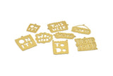 Brass Written Charm, 8 Raw Brass ON IT! Written Charms With 1 Loop, Charm Pendants (19x22x0.60mm) A5260