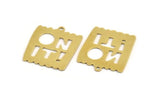 Brass Written Charm, 8 Raw Brass ON IT! Written Charms With 1 Loop, Charm Pendants (19x22x0.60mm) A5260