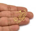 Brass Sea Horse Charm, 8 Raw Brass Sea Horse Shaped Charms With 1 Loop (40x26x0.60mm) A5296