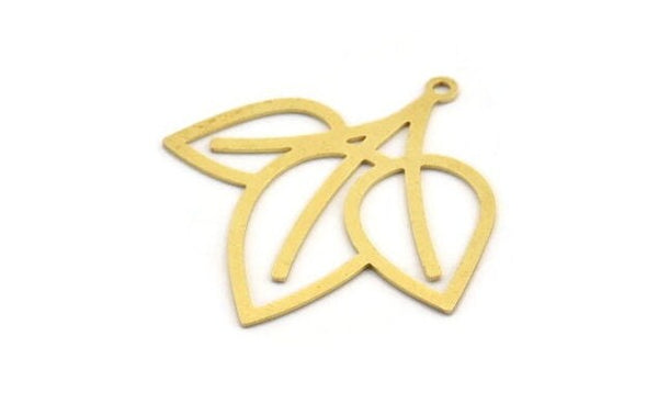 Brass Leaf Charm, 8 Raw Brass Leaf Shape Charms With 1 Loop, Charm Pendants (36x34x0.60mm) A5278