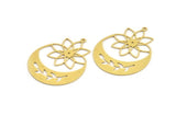 Brass Moon Charm, 4 Raw Brass Crescent Moon Charms With 1 Loop, Findings (42x33x0.60mm) A5310