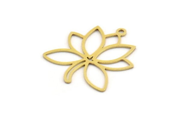 Brass Lotus Charm, 24 Raw Brass Lotus Shape Charms With 1 Loop, Charm Pendants (26x22x0.60mm) A5318