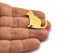 Brass Cat Charm, 4 Raw Brass Cat Charms With 1 Loop (31x27x0.60mm) A5315
