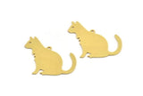 Brass Cat Charm, 4 Raw Brass Cat Charms With 1 Loop (31x27x0.60mm) A5315