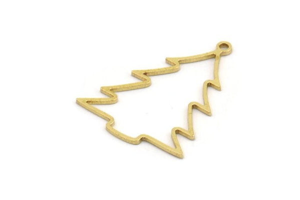 Brass Tree Charm, 24 Raw Brass Tree Charms With 1 Loop, Pendant, Findings (30x23x0.80mm) A5354