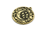 Brass Round Charm, Raw Brass Round Charm With 1 Loop, Cloud Findings, Crescent Moon And Star Findings (30x27.5x1.5mm) N2206