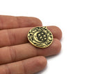 Brass Round Charm, Raw Brass Round Charm With 1 Loop, Cloud Findings, Crescent Moon And Star Findings (30x27.5x1.5mm) N2206