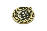 Brass Round Charm, Raw Brass Round Charm With 1 Loop, Cloud Findings, White Brass Crescent Moon And Star Findings (30x27.5x1.5mm) N2207