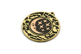 Brass Round Charm, Raw Brass Round Charm With 1 Loop, Copper Cloud Findings, Copper Crescent Moon And Star Findings (30x27.5x1.5mm) N2208