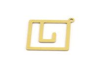 Brass Square Charm, 12 Raw Brass Square Charms With 1 Loop (30x27x0.60mm) A5355