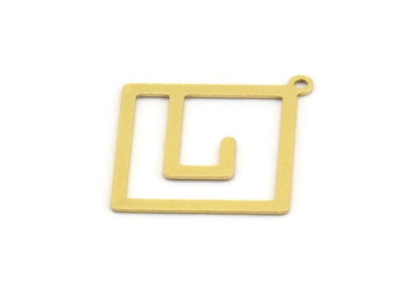 Brass Square Charm, 12 Raw Brass Square Charms With 1 Loop (30x27x0.60mm) A5355