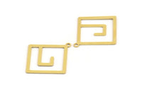 Brass Square Charm, 12 Raw Brass Square Charms With 1 Loop (30x27x0.60mm) A5355