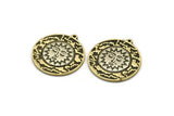 Brass Round Charm, Raw Brass Round Charm With 1 Loop, Sunshine Findings, White Brass Sun Findings (30x27.5x1.5mm) N2211
