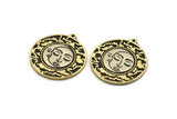 Brass Round Charm, Raw Brass Round Charm With 1 Loop, Cloud Findings, White Brass Crescent Moon Findings (30x27.5x1.5mm) N2195