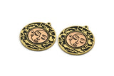 Brass Round Charm, Raw Brass Round Charm With 1 Loop, Copper Cloud Findings, Copper Crescent Moon Findings (30x27.5x1.5mm) N2196