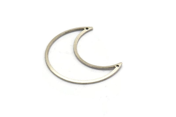 Silver Moon Charms, 8 Antique Silver Plated Brass Crescent Moon Charms With 2 Holes, Pendants, Earrings, Findings (35x15x0.80mm) M03044