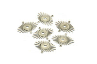 Silver Sunny Charm, 24 Textured Antique Silver Plated Brass Sunny Connectors With 2 Loops (24x20x0.60mm) D1403 H0444
