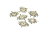 Silver Sunny Charm, 24 Textured Antique Silver Plated Brass Sunny Connectors With 2 Loops (24x20x0.60mm) D1403 H0444